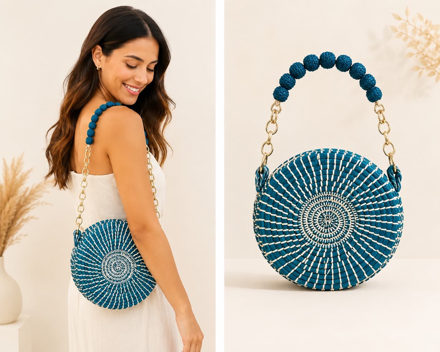Bolso redondo tono azul