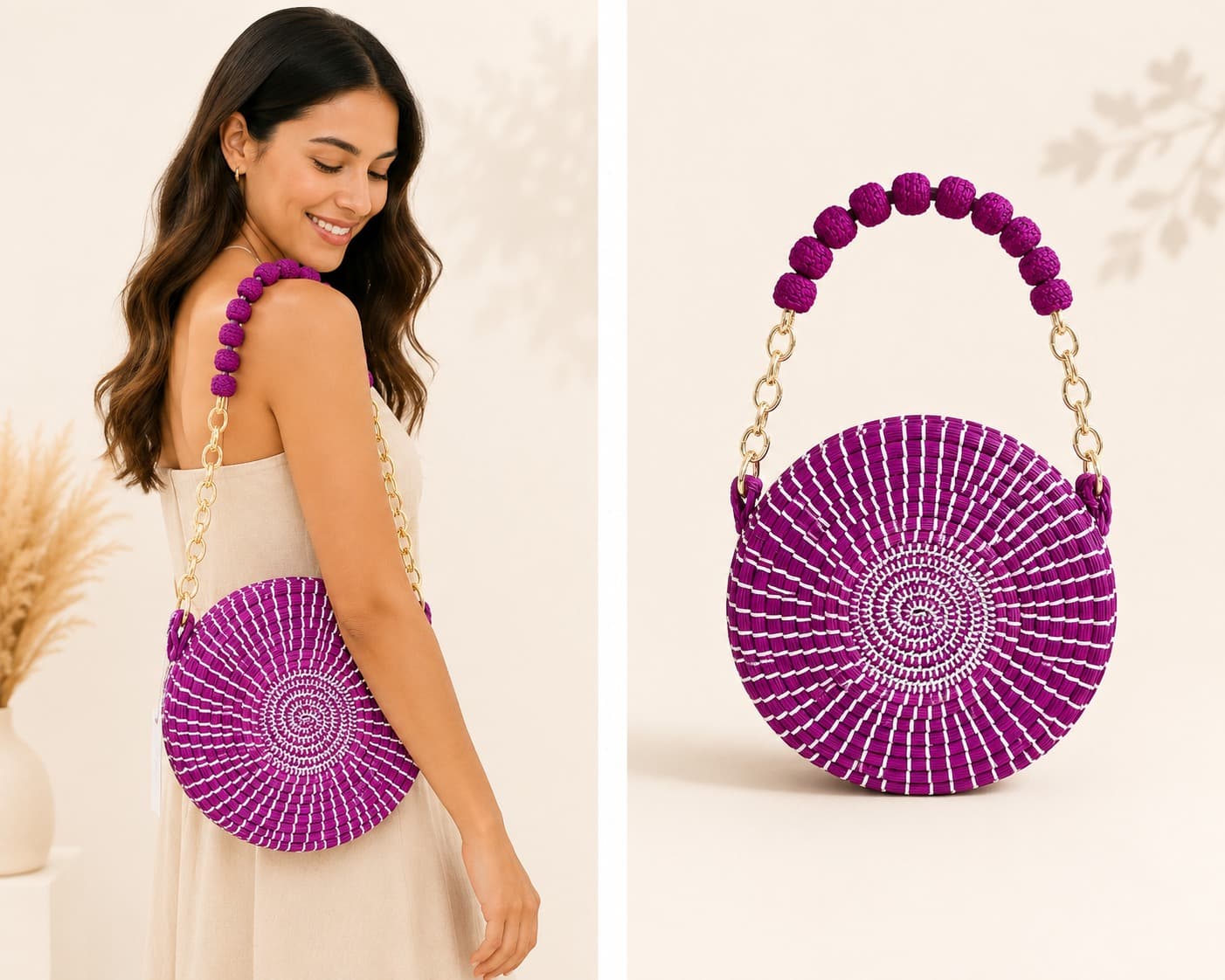 Bolso redondo tono morado