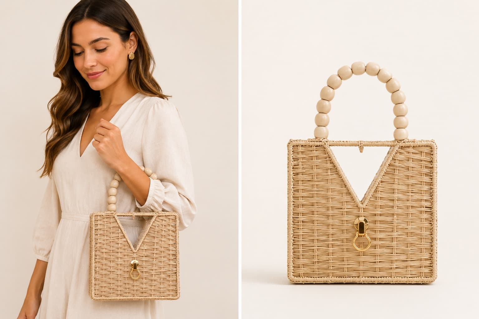 Cartera cuadrada con duo de asas de madera
